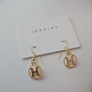 Shiny Goldtone Initial 'H' Fishhook Drop Earrings